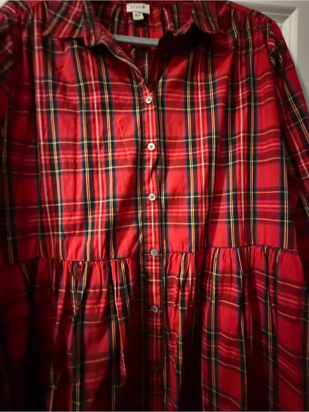 J. Crew Red Plaid Long-Sleeve Shirt Dress - Picture 4 of 6